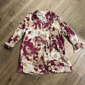 TOGETHER CLASSICS cotton floral button down tunic, size medium